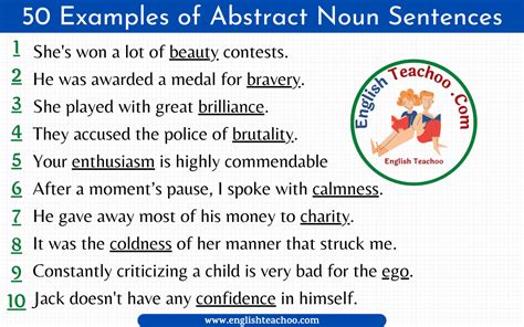 50 Examples of Abstract Noun Sentences - EnglishTeachoo