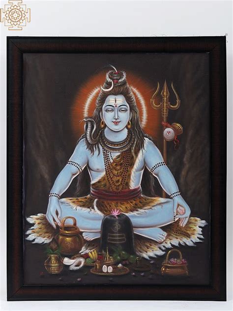 Meditating Lord Shiva | Framed Oil Painting | Exotic India Art