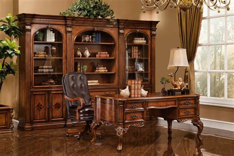 Executive Desk ( Antique Walnut w/ Gold Accent Finish) 14748 | Desain ...