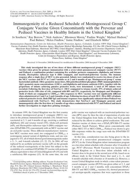 (PDF) Immunogenicity of a Reduced Schedule of Meningococcal Group C ...