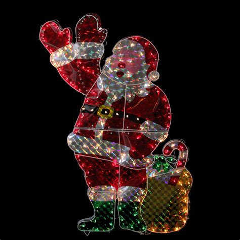 48" Holographic Lighted Waving Santa Claus Outdoor Christmas Decoration ...