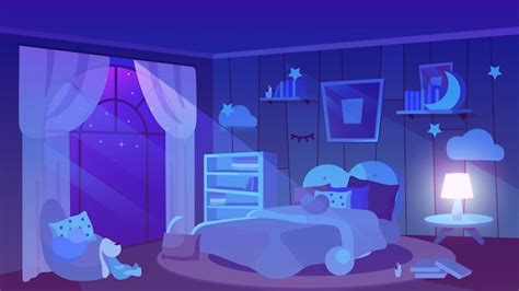 Premium Vector | Kids bedroom night time view flat . Soft toy, books ...