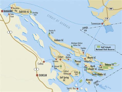 Bc gulf islands map - Canadian gulf islands map (British Columbia - Canada)