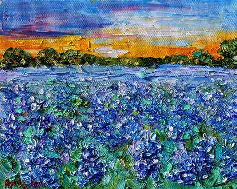 Art & Collectibles Oil Bluebonnets Painting Mountain Original Art ...