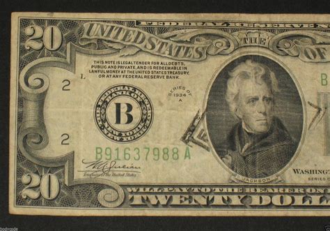 Twenty Dollar Bill $20 Silver Certificate Series 1934 B Old Paper US ...