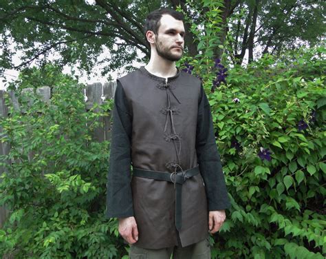 Medieval Leather Tunic Jerkin Lace up Sides Sleeveless Dark