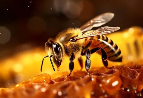 Premium Photo | Photo of bees on honeycomb with honey and collecting ...