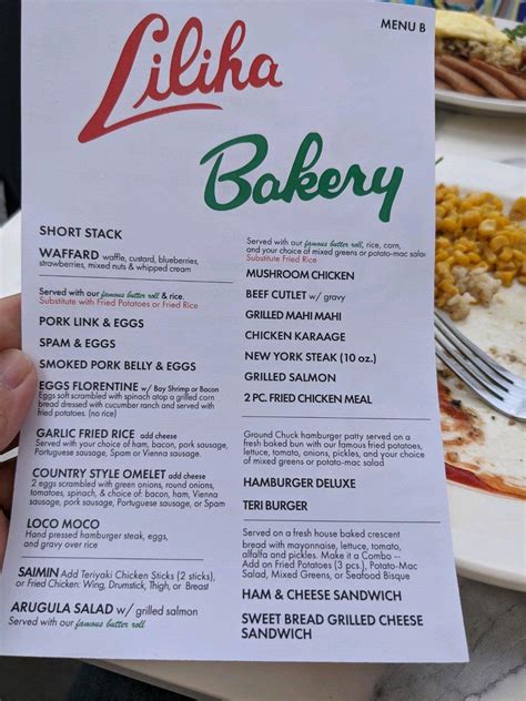 Menu at Liliha Bakery Waikiki, Honolulu