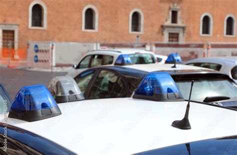 flashing sirens of the Italian police car in the checkpoint Stock Photo ...