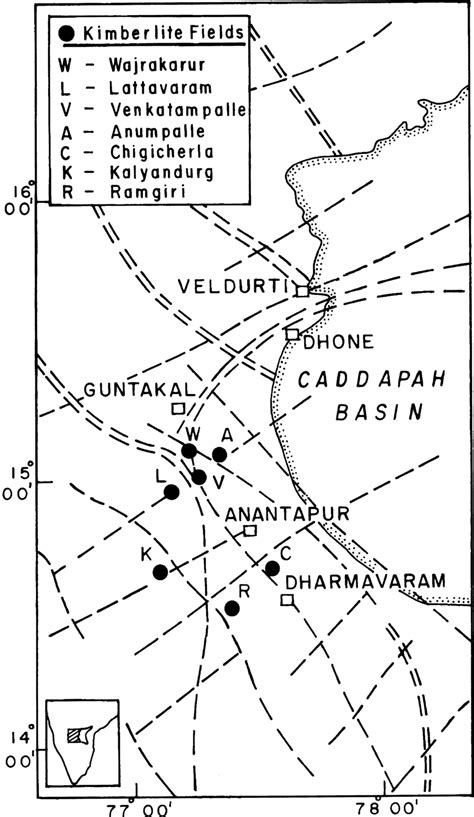 Geological map showing different rock formation around the kimberlite ...