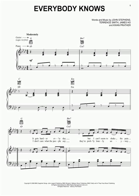 Everybody Knows Piano Sheet Music | OnlinePianist