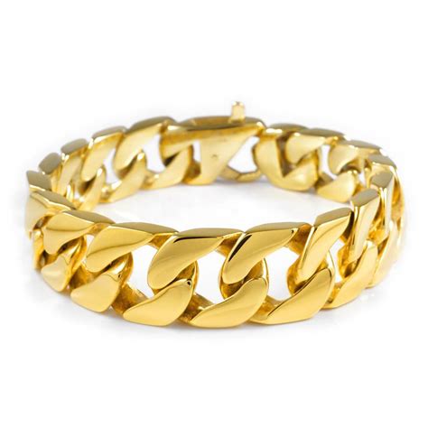 18K 15.5mm Gold Cuban Link Bracelet Stainless Steel – Niv's Bling