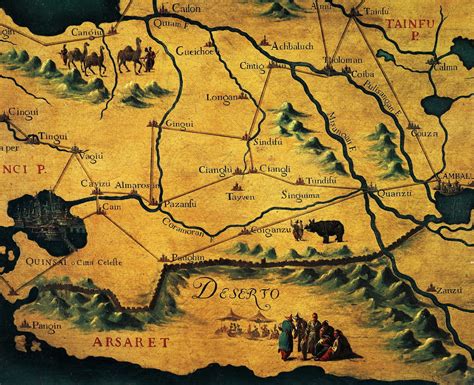 Marco Polo's route across eastern deserts, map of Tartary