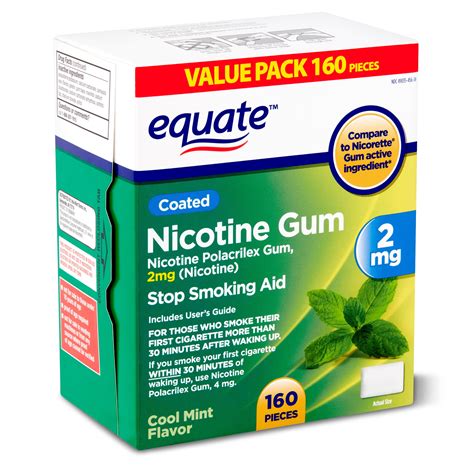 Equate Cool Mint Flavor Coated Nicotine Gum Value Pack, 2 mg, 160 count ...