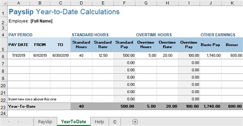 Payslip Template for Excel and Google Sheets