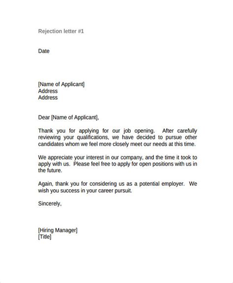 Rejection Letter To Candidate Collection | Letter Template Collection