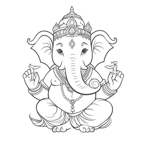 Hindu Lord Ganesha Coloring Page Outline Sketch Drawing Vector Wing ...