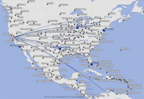 American Airlines route map - North America from San Francisco