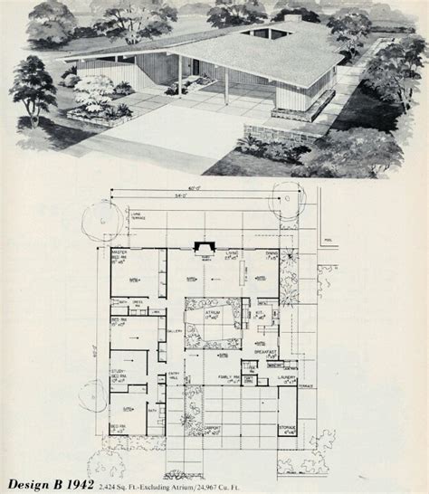 the atrium! | Modern floor plans, Vintage house plans, Mid century ...