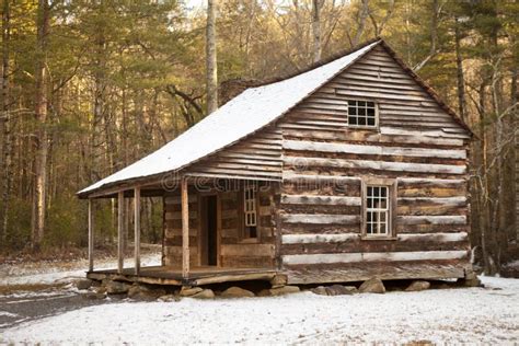 Rustic Log Cabin in Winter stock photo. Image of park - 36675924