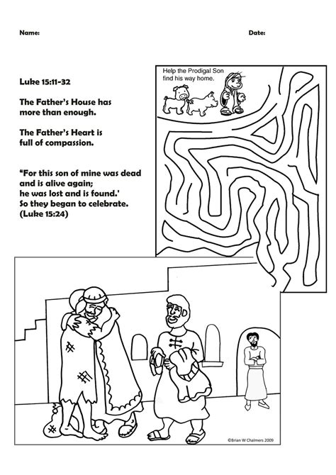 Prodigal Son Bible Story Worksheets