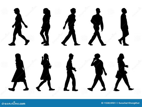 Silhouette People Walking Set, Black Men and Women on White Background ...