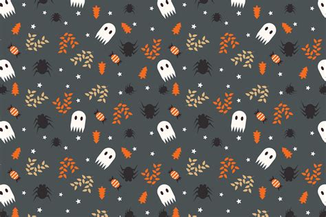 Scary Halloween pattern background with cute ghosts and dead leaves ...