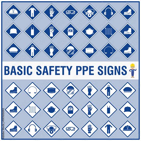 Set of safety signs and symbols for warning and remind all workers to ...