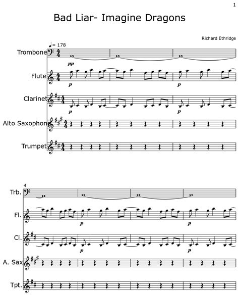 Bad Liar- Imagine Dragons - Sheet music for Trombone, Flute, Clarinet ...