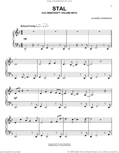 Stal (from Minecraft), (easy) sheet music for piano solo (PDF)