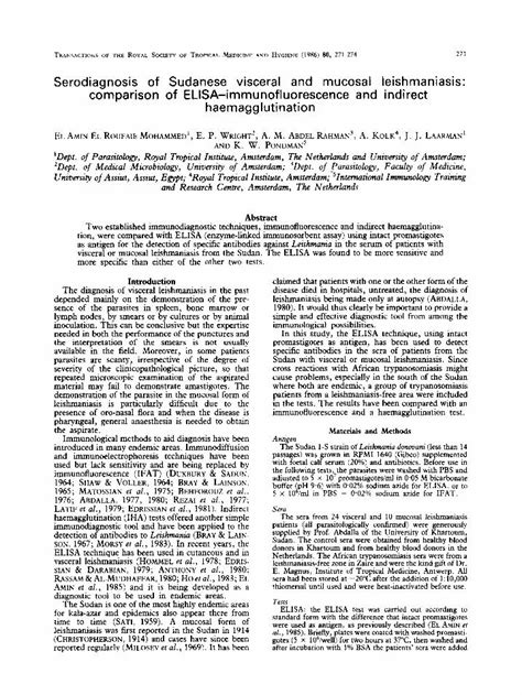 (PDF) Serodiagnosis of Sudanese visceral and mucosal leishmaniasis ...