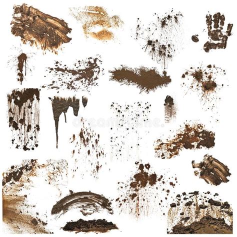 Collection of mud splatters. A variety of mud splatters, smears and ...