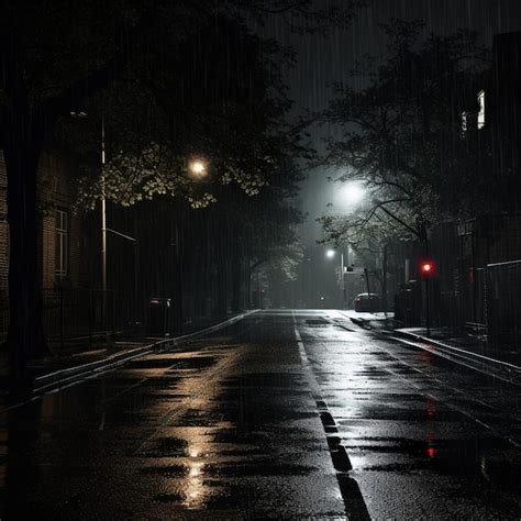 Rain on road street in dark night | Premium AI-generated image