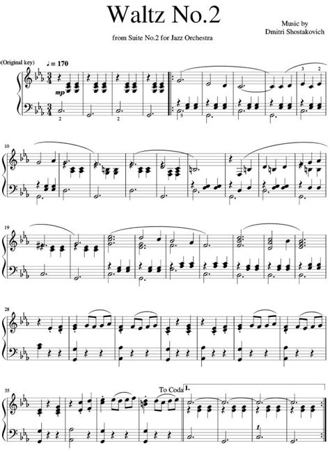 Shostakovich Waltz 2 Sheet Music Piano Pdf | Piano sheet music ...