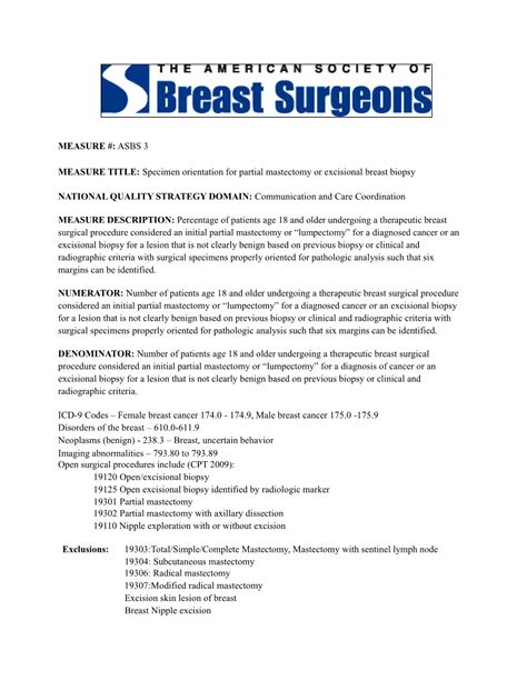 Specimen Orientation for Partial Mastectomy Or Excisional Breast Biopsy ...