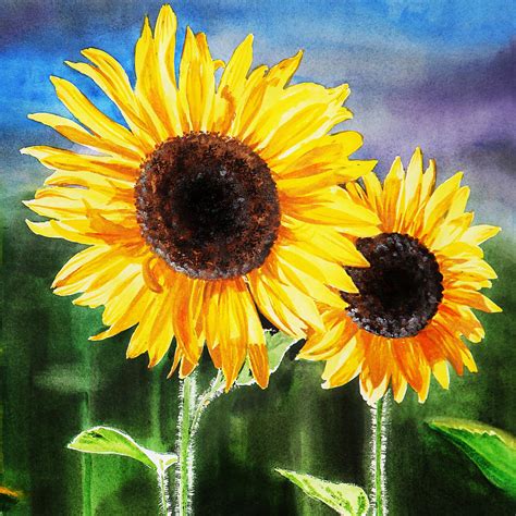 Two Suns Sunflowers Painting by Irina Sztukowski