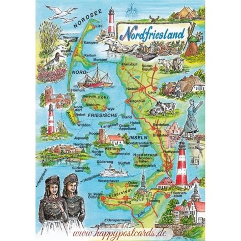 ANSICHTSKARTEN | Maps / Landkarten | Nordfriesland - Map - Postkarte ...