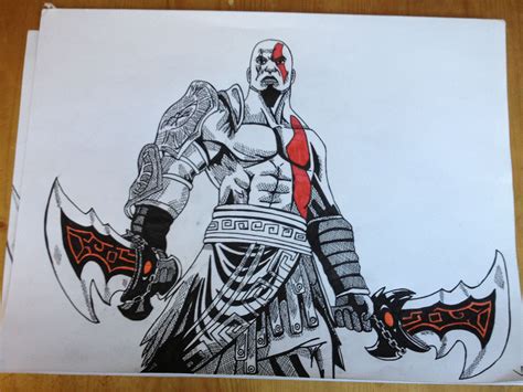 Kratos From God Of War Ballpoint Pen Drawing. B13