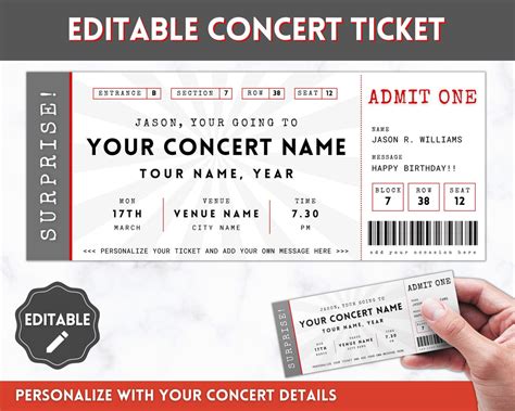 Concert Ticket Editable Template | Perfect Gift for Special Occasions