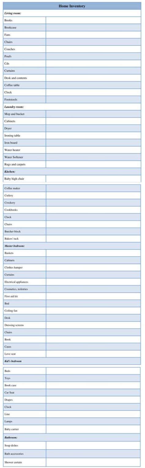 Printable Home Inventory Form Template For Word Doc