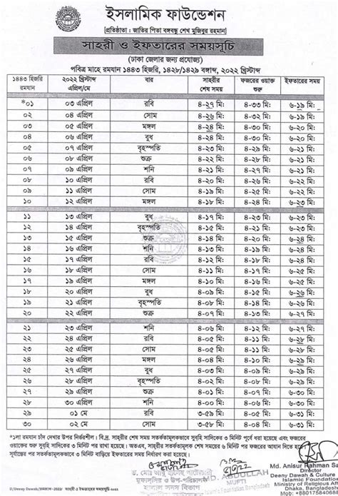 Ramadan Calendar 2023 PDF Download - Sehri & Iftar Time in Bangladesh