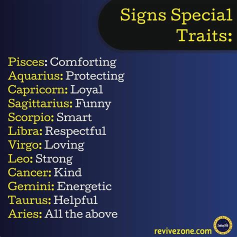 Zodiac Sign Characteristics Chart