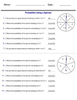 Probability Worksheets - Probability Using a Spinner Worksheet by MATH ...