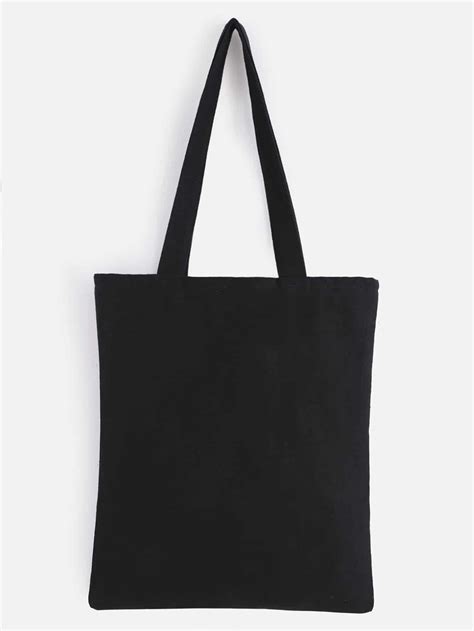 Double Layer Black Plain Canvas Tote BagFor Women-romwe