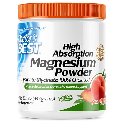 Doctor's Best Magnesium Powder High Absorption 100% Chelated, Peach ...