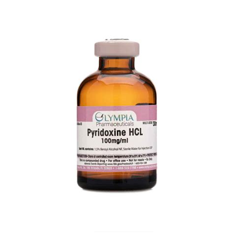 Pyridoxine HCl Injection (Vitamin B6 Shots), 100mg/mL