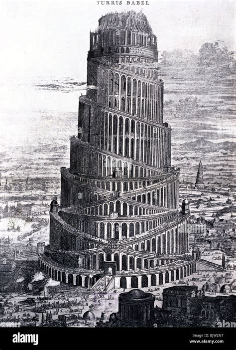 Alte Welt, Babylon, Turm von Babel, Kupferstich, ca. 17/18. Jahrhundert ...