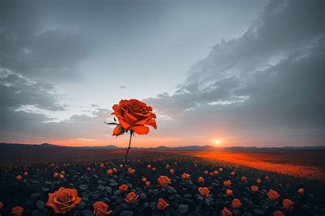 Premium AI Image | Field of red roses at sunset