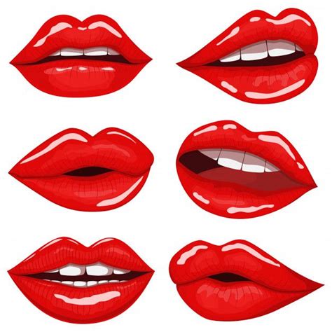 Premium Vector | Red lips cartoon set isolated on white | Lips cartoon ...