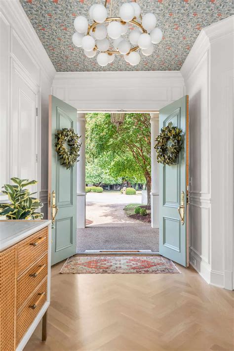 Entryway Decor and Wallpapered Ceiling - A Beautiful Mess